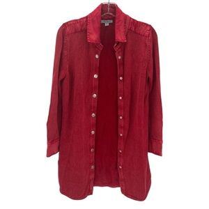 PBJ Blues Red Textured Ramie Cotton Button Front Shirt Tunic Jacket